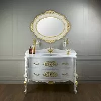 Migliore 28636 Virginia Тумба под раковину 139х82х59 см, Laccato Bianco/декор золото, ручки золото купить  в интернет-магазине Сквирел