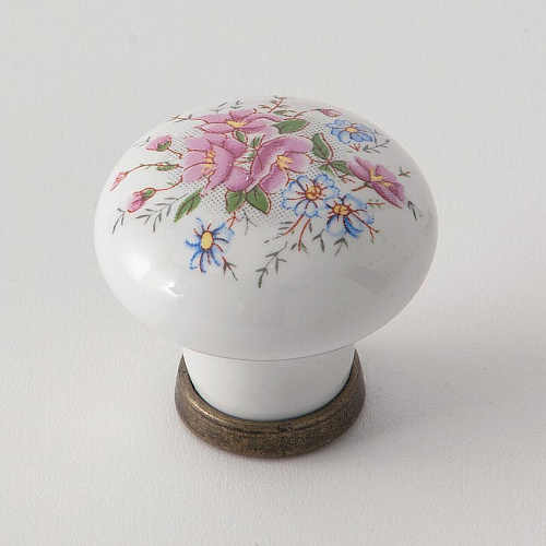 Eban FAC01PO CERAMICA Decoro Fiore, Ручка-кнопка для мебели с рисунком цветы, цвет: белый-керамика снято с производства