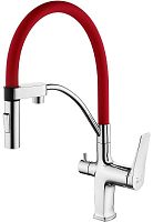 Lemark LM3074C-Red Comfort Смеситель для кухни, с гибким изливом, хром/красный
