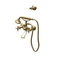 Gattoni TR501/18D0 TRD Смеситель для ванны настенный, с ручным душем и шлангом, настенный держатель, ручки Paris, цвет золото 24К