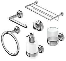 Сет № 1824 917313-02, Крючок (Chrome)+ 917352-02, Полка для полотенец (Chrome) + 917309-02-R, Бумагодержатель правый (Chrome) + 917316-02, Дозатор для ж/мыла, настенный (Chrome) + 917302-02, Стакан настенный, для зубных щеток (Chrome) + 917304-02, Полотен