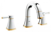 Grohe 20417IG0 Grandera Смеситель для раковины, на 3 отверстия, низкий излив, хром/золото