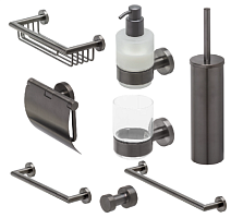 Сет № 1822 916502-09, Стакан для зубных щеток + 916506-09, Поручень + 916507-09-45, Держатель полотенца + 916508-09, Держатель туалетной бумаги с крышкой + 916511-09, Ершик настенный, для унитаза + 916513-09, Крючок + 916514-09-30, Держатель для душевых п