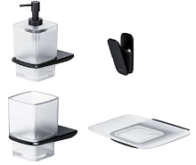 Сет № 1844 A50A34222_Стеклянная мыльница с настенным держателем AM.PM Inspire 2.0, черная + A50A34322_AM.PM Inspire 2.0, Стеклянный стакан с настенным держателем, черный + A50A35522_Крючок AM.PM Inspire 2.0, Крючок для полотенец, цвет черный + A50A36922_A
