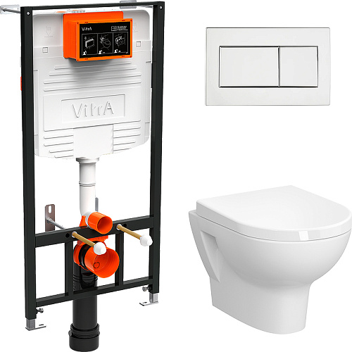 Vitra 9012B003-7206 Zentrum Комплект 4 в 1: подвесной унитаз L-box + быстросъемное сиденье с микролифтом + инсталляция для монтажа + клавиша смыва глянцевый хром