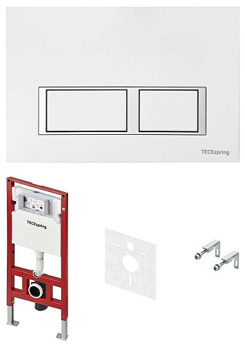 TECE S955203 TECEspring Инсталляция для унитаза с панелью смыва с прямоугольными кнопками, белый глянцевый