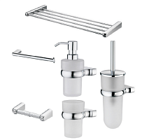Сет № 1836 K-6811, Полка для полотенец (Crome)+K-6822, Держатель туалетной бумаги (Crome) + K-6827, Ершик настенный, для унитаза (Chrome) + K-6828, Стакан для зубных щеток настенный (Chrome) + K-6899, Дозатор для ж/мыла, настенный (Chrome) + K-6851, Держа