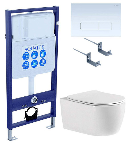 Aquatek SET Европа cmp013 Комплект: рама Standard INS-0000012 + крепеж KKI-0000002 + клавиша KDI-0000013 + унитаз AQ1106-00 с тонким сиденьем Soft-close, белый