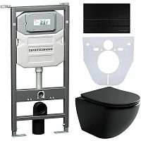 Ceramica Nova CN4002MB_1002B_1000 Сет 4 в 1: унитаз подвесной Metropol Rimless + система инсталляции Envision + кнопка смыва Flat, черный матовый