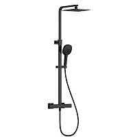 Aquame AQM8007MB Душевая система с термостатом, D226/120 мм, 1/3 режим, верхний душ - сталь, Cool Touch, матовый черный