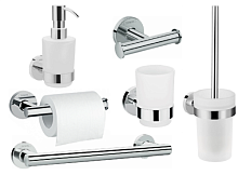 Сет № 1871 41714000, Дозатор для жидкого мыла (Chrome) + 41718000, Стакан для зубных щеток (Chrome) + 41725000, Крючок двойной (Chrome) + 41713000, Поручень для ванной (Chrome) + 41726000, Держатель туалетной бумаги (Chrome) + 41722000, Ершик настенный, д