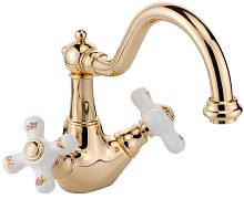 Migliore 19482 Provance Смеситель для раковины, Click-clack, белый с декором/золото