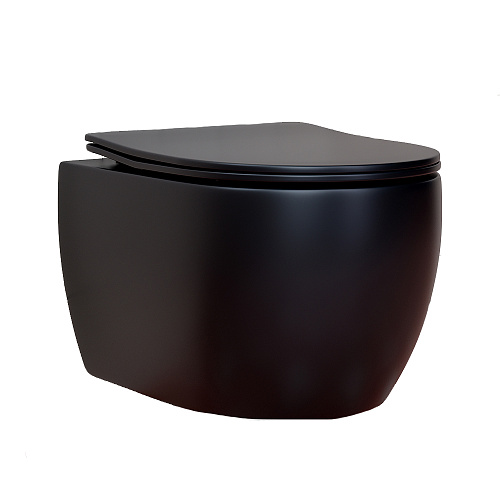 Ceramica Nova CN3001MB Play Rimless Унитаз подвесной, 37х49 см, глубокий смыв, с ультра тонкой крышкой-сиденьем, черный матовый