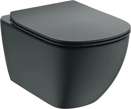 Ideal Standard T4665V3 IdealMood Унитаз подвесной 36.5х53.5 см, безободковый, с сиденьем микролифт, матовый черный