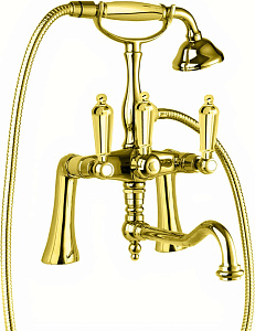 Cezares FIRST-PBV2-03/24-M Смеситель на борт ванны, с ручным душем и повортным изливом, золото 24 карат/ручки металл