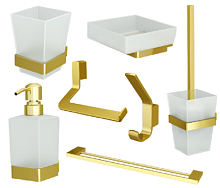 Сет № 1893 K-7923, Крючок одинарный (Gold) + K-7927, Щетка для унитаза (Gold) + K-7928, Подстакан/подставка для зуб. щеток (Gold) + K-7929, Мыльница (Gold) + K-7940, Полотенцедержатель двойной + K-7996, Держатель туалетной бумаги (Gold) + K-7999, Дозатор