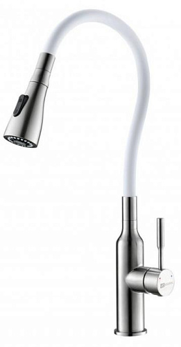 Lemark LM5082S-White Expert Смеситель для кухни, с гибким изливом, хром/белый