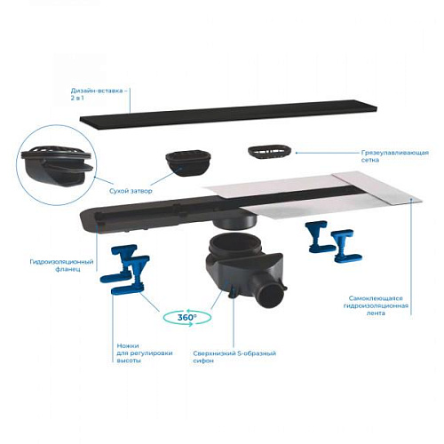 Bettoserb Frameless Line Black Matte 13701319 Душевой лоток