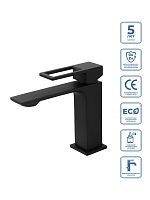BelBagno LUC-LVM-NERO Luce Смеситель для раковины, с донным клапаном, чёрный
