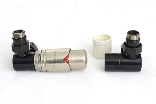 Сунержа 9011-1421-6205 Терморегулятор автоматический 3D, левый, G 1/2" НР х G 3/4" НГ (набор), графитовый черный - сталь (RAL 9011)