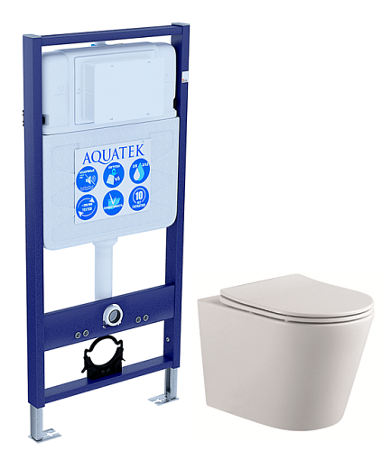 Aquatek SET Вега Комплект: рама Standard INS-0000012 (без клавиши и крепежа) + унитаз AQ1905-00 с тонким сиденьем Soft-close, белый