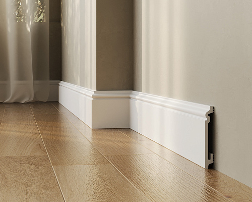 Quick-Step белый напольный плинтус из HD полимера QSSKRW51100 купить