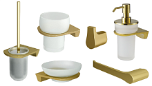 Сет № 1834 K-5923, Крючок (Gold matt)+ K-5927, Ёрш для унитаза (Gold matt) + K-5928, Подстаканник + K-5929, Мыльница (Золото матовое) + K-5996, Держатель туалетной бумаги (Gold matt) + K-5999, Дозатор для ж/мыла, настенный (Gold matt)