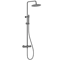 Aquame AQM8006GM Душевая система с термостатом, D250, 1 режим, латунная лейка, верхний душ - сталь, Gun metal (металл)