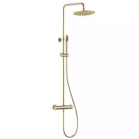 Aquame AQM8006GG Душевая система с термостатом, D250, 1 режим, латунная лейка, верхний душ - сталь, Glossy gold (глянцевое золото)