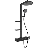 Aquame AQM8005B Душевая система с термостатом и изливом, D225/130 мм, 1/3 режима, матовый черный