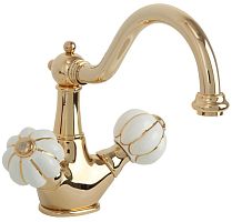 Migliore 19032 Olivia Смеситель для раковины, Click-clack, белый с декором золото/золото