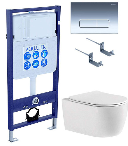 Aquatek SET Европа cmp016 Комплект: рама Standard INS-0000012 + крепеж KKI-0000002 + клавиша KDI-0000016 + унитаз AQ1106-00 с тонким сиденьем Soft-close, белый