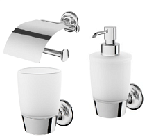 Сет № 1845 A80341500_Держатель AM.PM A80341500 Like, для туалетной бумаги с крышкой, хром + A8034300_Стеклянный стакан AM.PM A8034300 Like, с настенным держателем, хром + A8036900_Стеклянный диспенсер AM.PM A8036900 Like, для жидкого мыла с держателем, хр