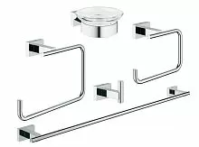 Grohe Essentials Cube 40758001 набор аксессуаров essentials cube,мыльн.,держ.д/полот.,держ.д/туал.бум.,крюч.,кольцо (хром) купить  в интернет-магазине Сквирел