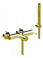 Bongio 68526HM0DPR BONGIO ON Смеситель для ванны настенный, однорычажный, с ручным душем, настенным держателем и шлангом 1500 мм., цвет матовое французское золото