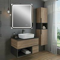 Сет 1663 AM-Gen-600-800-S-F-Т_Genova Зеркало с подсветкой + 00-00001884CF Тумба-умывальник с черной столешницей c раковиной + 00004151544 Шкаф-колонна