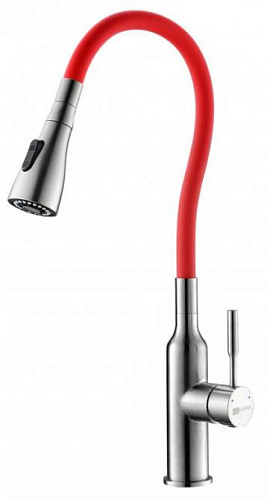 Lemark LM5082S-Red Expert Смеситель для кухни, с гибким изливом, хром/красный