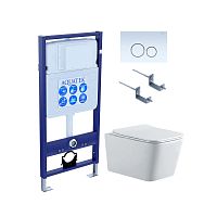 Aquatek SET Либра N KDI15 Комплект: рама Standard INS-0000012 + крепеж KKI-0000002 + клавиша KDI-0000015 + унитаз AQ0530N-00 с тонким сиденьем Soft-close, белый
