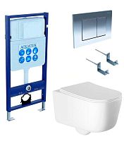 Aquatek SET Лугано 4 в 1 Комплект: рама Standard INS-0000012 + крепеж KKI-0000002 + клавиша KDI-0000010 + унитаз AQ2002-00 с тонким сиденьем Soft-close, белый