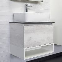 Comforty 00-00014536 Прага Тумба подвесная 60х40 см, со столешницей/раковиной PZ-6068, дуб белый/графит