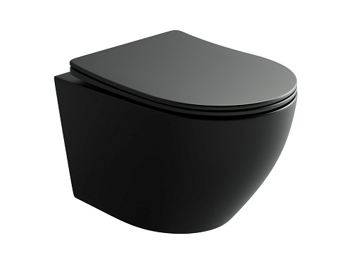 Ceramica Nova CN11001MB Uno Rimless Унитаз подвесной, 36х49 см, глубокий смыв, с ультра тонкой крышкой-сиденьем, черный матовый
