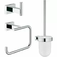 Grohe 40757001 Набор аксессуаров ESSENTIALS CUBE 3 в 1 крючок д/банного халата, держ.т/б, ершик (хром) купить  в интернет-магазине Сквирел
