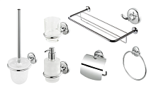 Сет № 1816 915352, Полка для полотенец (Chrome)+ 915311-02, Ершик настенный, для унитаза (Chrome) + 915308-02, Бумагодержатель с крышкой (Chrome) + 915302-02, Стакан настенный, для зубных щеток (Chrome) + 915304-02, Полотенцедержатель кольцо (Chrome) + 91