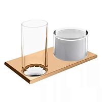 Keuco 11553039000 Edition 400 Держатель двойной со стаканом и дозатором жидкого мыла, бронза шлифованная