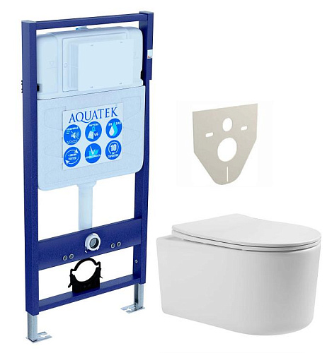 Aquatek SET Мия Комплект: рама Standard INS-0000012 (без клавиши и крепежа) + унитаз AQ2004-00 с тонким сиденьем Soft-close, белый
