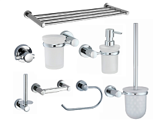 Сет № 1839 K-9411, Полка для полотенец (Chrome) + K-9422, Держатель туалетной бумаги (Chrome) + K-9423D, Крючок двойной (Chrome) + K-9427, Ершик настенный, для унитаза (Chrome) + K-9428, Подстакан/подставка для зуб. щеток (Chrome) + K-9460, Полотенцедержа