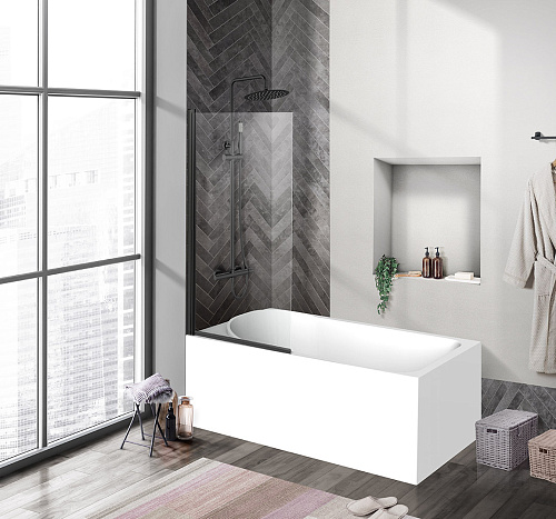 BelBagno UNO-V-1-90/150-C-NERO Душевая шторка на ванну 150х90 см, стекло прозрачное/профиль черный