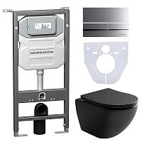 Ceramica Nova CN4002MB_1002M_1000 Сет 4 в 1: унитаз подвесной Metropol Rimless + система инсталляции Envision + кнопка смыва Flat, хром матовый