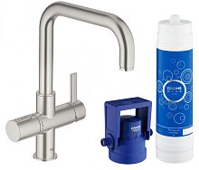 Grohe 31299DC1 Blue Pure Смеситель для мойки (фильтрация, U-излив), суперсталь