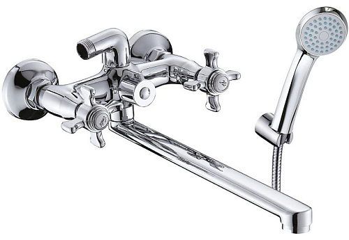 Osgard 71236 Roxen Смеситель для ванны двухрычажный, с длинным изливом и душевым гарнитуром, хром